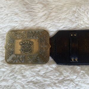 Vintage Lauren Ralph Lauren Black Leather Belt With Celtic Knot Brass Buckle